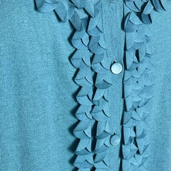Talbots Cardigan Sweater L Linen Cotton Blend Half Sleeve Ruffle Button Front - Picture 3 of 7